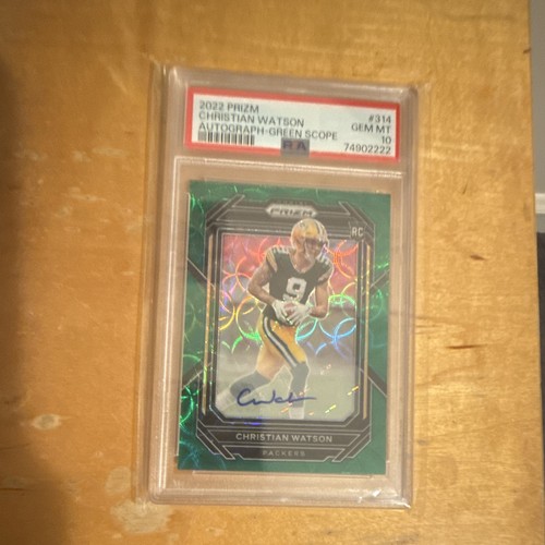 2022 Panini Prizm Christian Watson RC Auto Green Scope Prizm /75 #314 PSA 10