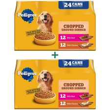 Pedigree Chopped Ground Dinner Wet Dog Food, Chicken  Beef, 48 Cans 13.2 oz 