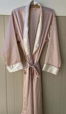 Victorias Secret Vintage Pink  Ivory Stripe Satin Long Robe Dressing Gown Sz S