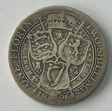 1896 QueenVictoria Silver Florin (2 Shillings)Sterling .925 Gothic Shield Design