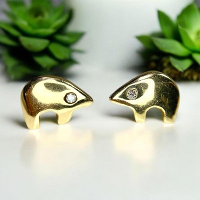 Vintage 14k Gelbgold Zuni Bär Indianer Stil Diamant Ohrstecker