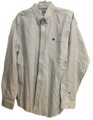 Cinch Men s Button Down Shirt Long Sleeve Size L Blue Stripe Small Flaws See Pic