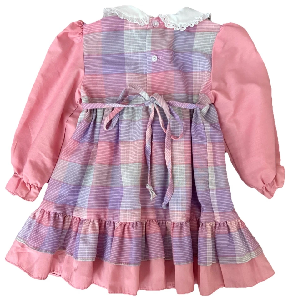 Vestido Vintage Polly Flinders Rosa Cuadros Cuello Peter Pan Calado Talla 2T Foto 3 de 4