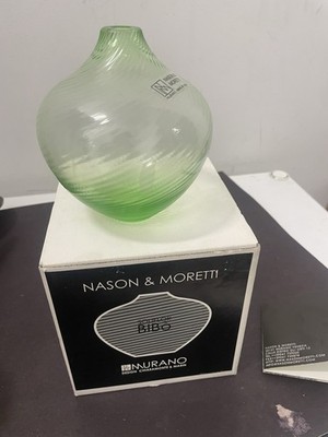 NEW IN BOX Nason Moretti Murano Green Glass Vase