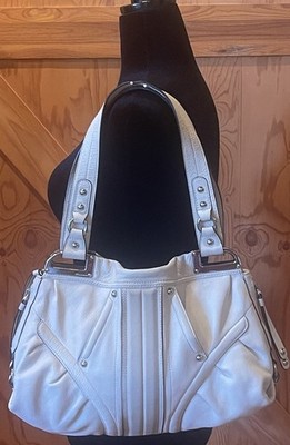 B Makowsky Cream Pebbled Leather Hobo Shoulder Bag Leopard Lining Boho