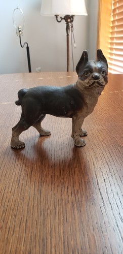 Vintage/Antique Cast Iron BOSTON TERRIER French Bulldog Bank 5" tall