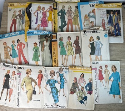 Vintage 60s/70s Pattern Lot of 14 - Simplicity Butterick - Mixed Sizes 10 14 16