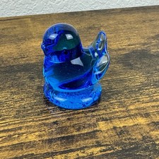 Blue Bird of Happiness Figurine Signed Leo Ward 1995 Vintage Art Glass 2"