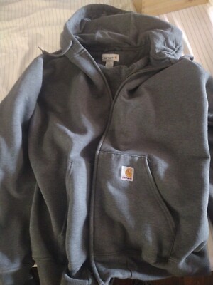 Men's Carhartt Full Zip Long Sleeve Rain Defender Hoodie Grey Size L