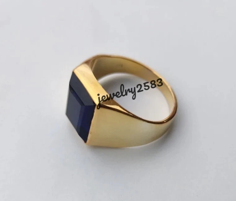 2.30Ct Emerald Sapphire Men's Elegant Ring 14k Yellow Gold Plated Silver - Image 3 of 4