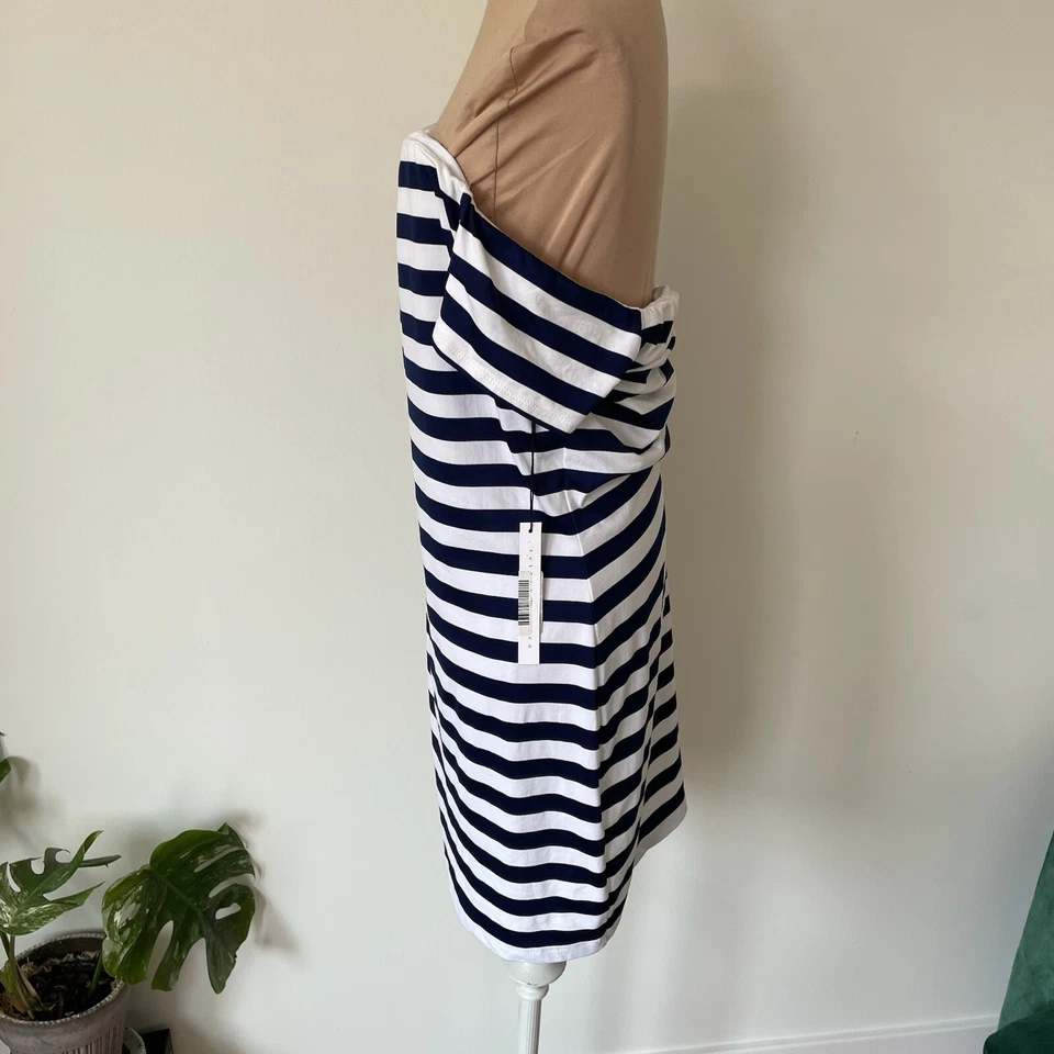 Mini Vestido Susana Monaco Fuera del Hombro Manga Corta Sade Rayas Nuevo con Etiquetas Talla L Foto 2 de 4
