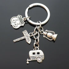 Trailer Wagon Camper Camping Lantern Route 66 Charms Keychain Key Chain Gift