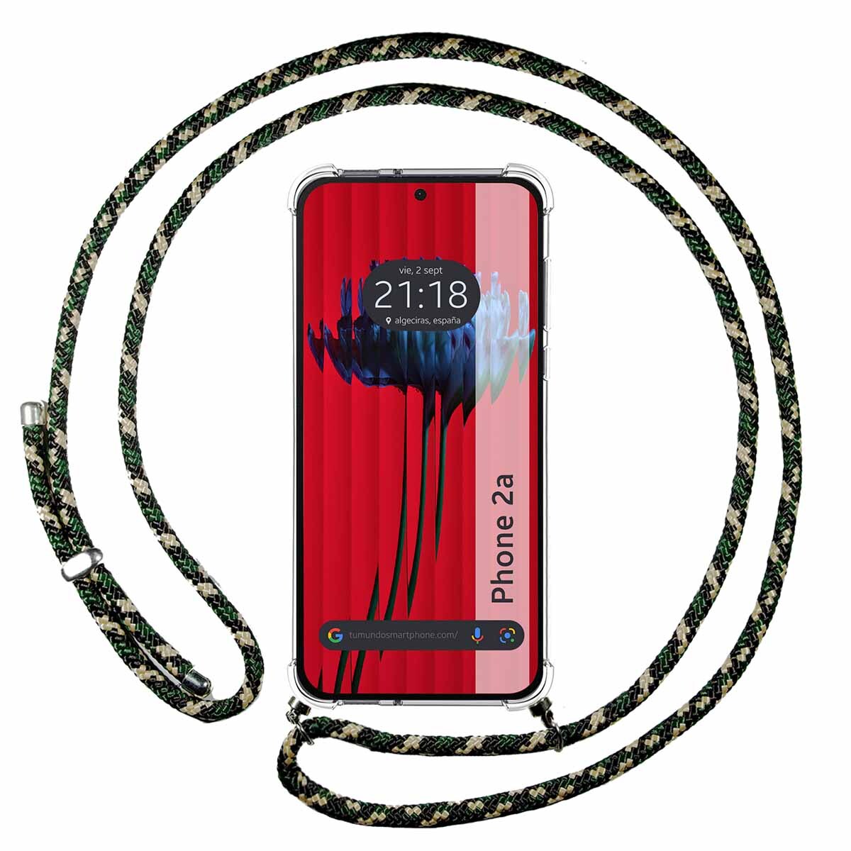 Cover Ciondolo Trasparente per Nothing Phone 2a 5G Con Cordino Verde/Dorato
