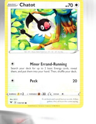 Chatot Hp 70 #139 Pokémon Card 2020