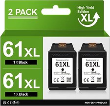 2 Pack 61 XL Black Ink Cartridges for HP ENVY 4500 4501 4502 4504 5530 5531 5535