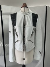 Authentic Dolce & Gabbana White/black Leather Biker Jacket With Zips Size S-m