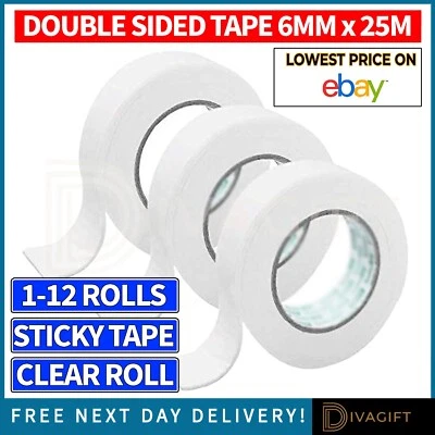 DIVA GIFT DOUBLE SIDED STICKY TAPE CLEAR STRONG HEAVY DUTY VHB ADHESIVE CRAFT 6MMx25M NEW