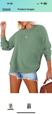 EVALESS Sweatshirt Women Casual Solid Crewneck Long Sleeve Side Split Loose