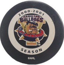 2000-01 HAMILTON BULLDOGS SEASON OFFICIAL SPONSORED HOCKEY PUCK MADE IN SLOVAKIA