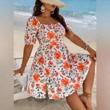 NWOT 3X Tropical Floral Puff Sleeve Dress