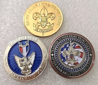 3 Coins BSA Boy Scouts of America  Transfer Rotating Turn Eagle Promise 