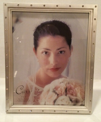 PHOTO FRAME By CARR- Silvertone With  Faux Diamond Studs 8 X 10 With Box