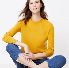 NWT LOFT Women's Ruffle Neck Sweater - Orient Gold - Size X Small