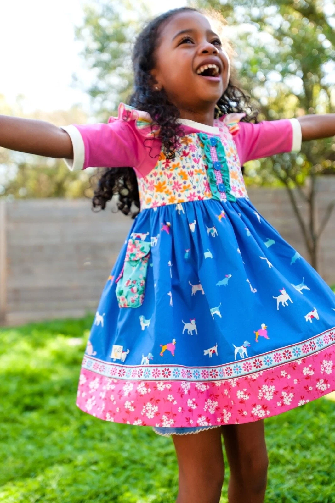 Girls Wildflowers clothing La La Land Blue Dogs dress size 12 NWT