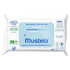 Mustela Compostable Unscented Cleansing Wipes 60 Wipes For Sensitive Skin.