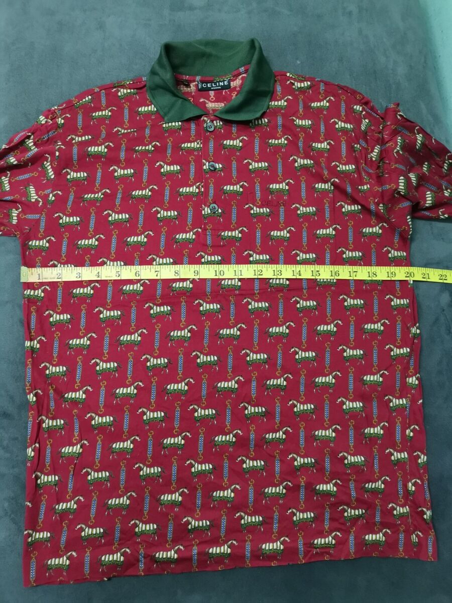 VINTAGE CELINE HOMME MONOGRAM HORSE LONG SLEEVES POLO SHIRT VINTAGE CELINE HOMME MONOGRAM HORSE LONG SLEEVES POLO SHIRT