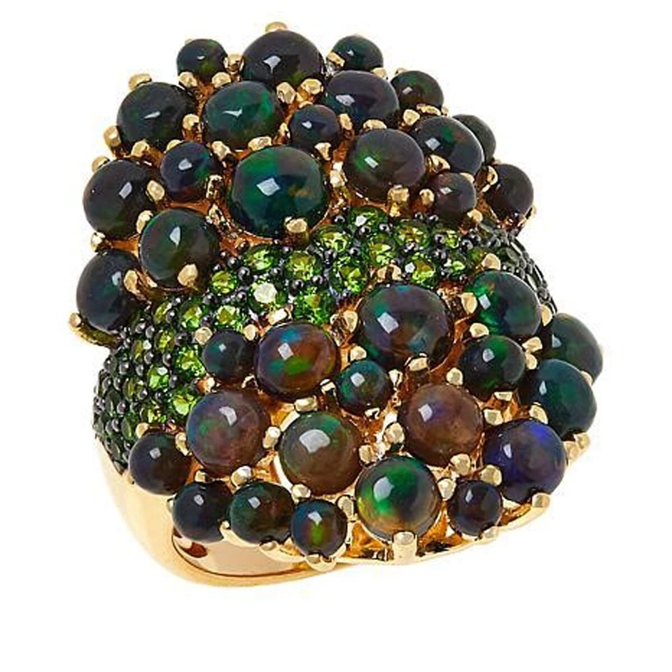 RAREZAS Anillo Diópsido Carol Brodie Chapado en Oro SS Ópalo Negro Cromo 5 Foto 4 de 4