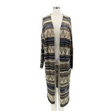 Free People Stripped Knit Cardigan Duster Brown Blue S bohemian western fall