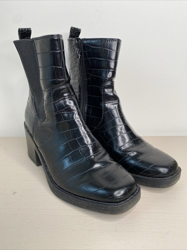 Bleeker & Bond RITA Chelsea Black Crocodile Women's Ankle Boots Size 6 M - 第 1/12 張圖片