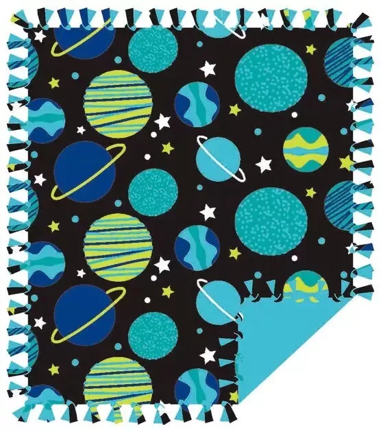 Space Black Green Blue No Sew Fleece Blanket Kit Fast Shipping 40x60  Polyester