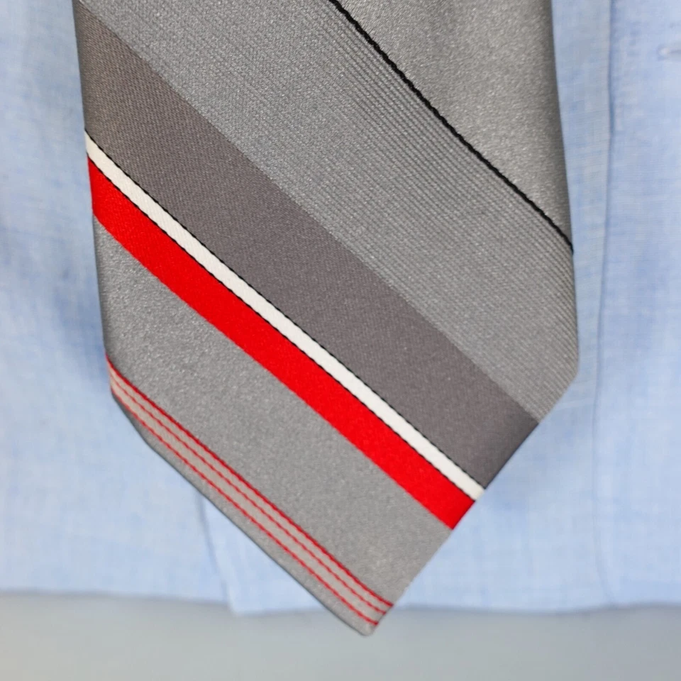 Corbata para el cuello SEARS para hombre plateada roja a rayas traje liso simple brillante audaz SKINNY Foto 2 de 4
