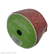 Celebrate It Polka Dot Glitter Circles Bright Red Wide Thick Wired Edge Ribbon