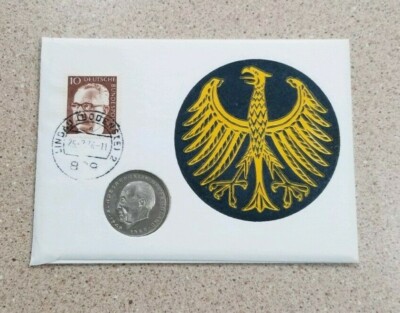 99 Company 1973 First Day Cover Germany 2 Mark Coin & Gustav Heinemann Stamp UNC