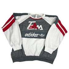 Vintage 80s Team Adidas All Embroidered Crewneck Sweatshirt Gray White Size XL