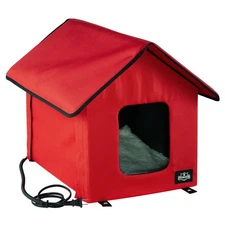 Heated Covered Cat House Shelter Electric Cord 2 Door Heating Pad Indoor Outdoor