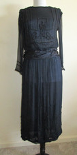 Vintage/Antique 1920's Art Deco Black Silk Chiffon Jet Beaded Flapper Dress