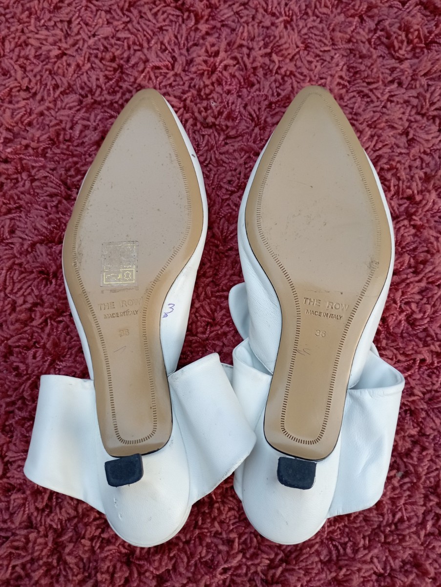 The Row White Leather Coco Bow Kitten Hell Mule Size 36 | eBay