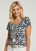 Shirt Schwarz 36/38 Damen Linea Tesini Patch-Druck Schwarz/We UVP:49,99 € 2.6143