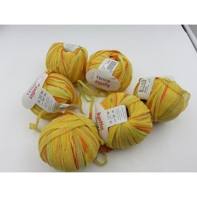 Katia Bonita Ribbon Yarn Color 16 Yellow Orange Green 6 Skeins Lot 86yds Each