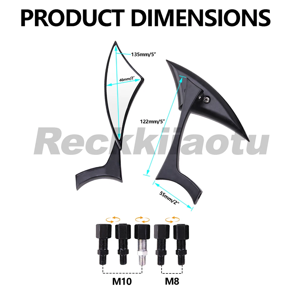 Adjustable Blade Style motorcycle Side Mirrors for Yamaha Victory Kawasaki Honda - Изображение 3 из 4