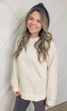 NWT Women's Size L Ivory Sweatshirt Crew Neck Relaxed Fit Pullover Soft Cozy