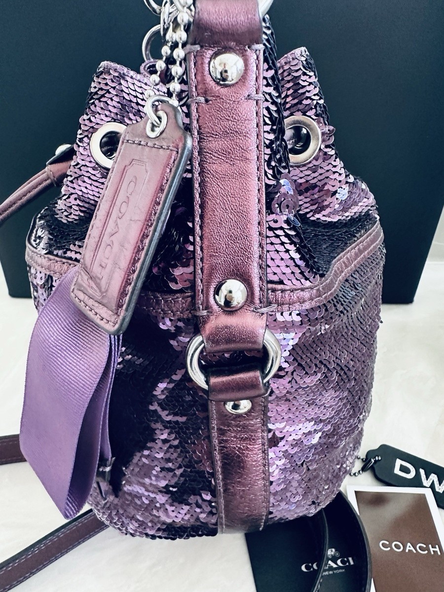 COACH POPPY SPECIAL EDITION SEQUINS AMETHYST CINCH DRAWSTRING