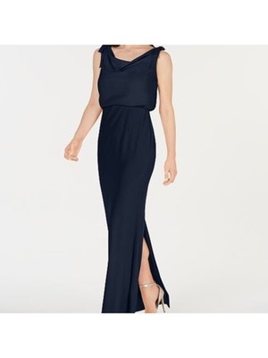 BETSY & ADAM Womens Navy Sleeveless Full-Length Sheath Evening Dress 4