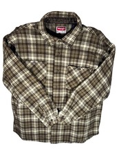Vtg Wrangler Men's 2XL Brown Plaid Flannel Long Sleeve Button-Up Shirt Pockets