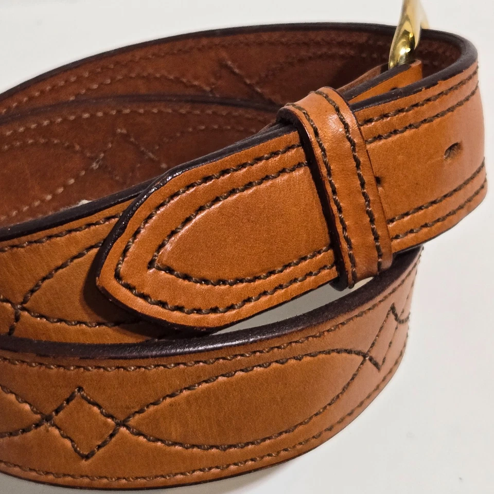 Bianchi B12 Sz 34 Reversible Stitched Leather + Suede Western Belt Brass Buckle - Image 2 of 4
