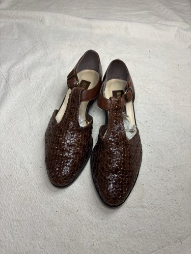 IPANEMA Womens 6.5 Brown Woven Leather T-Strap Strappy Sandals Flats 6.5 Brazil - Picture 7 of 12